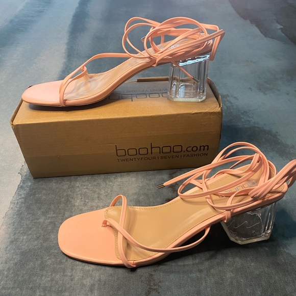 Strappy Clear Low Block Heels - Picture 7 of 7